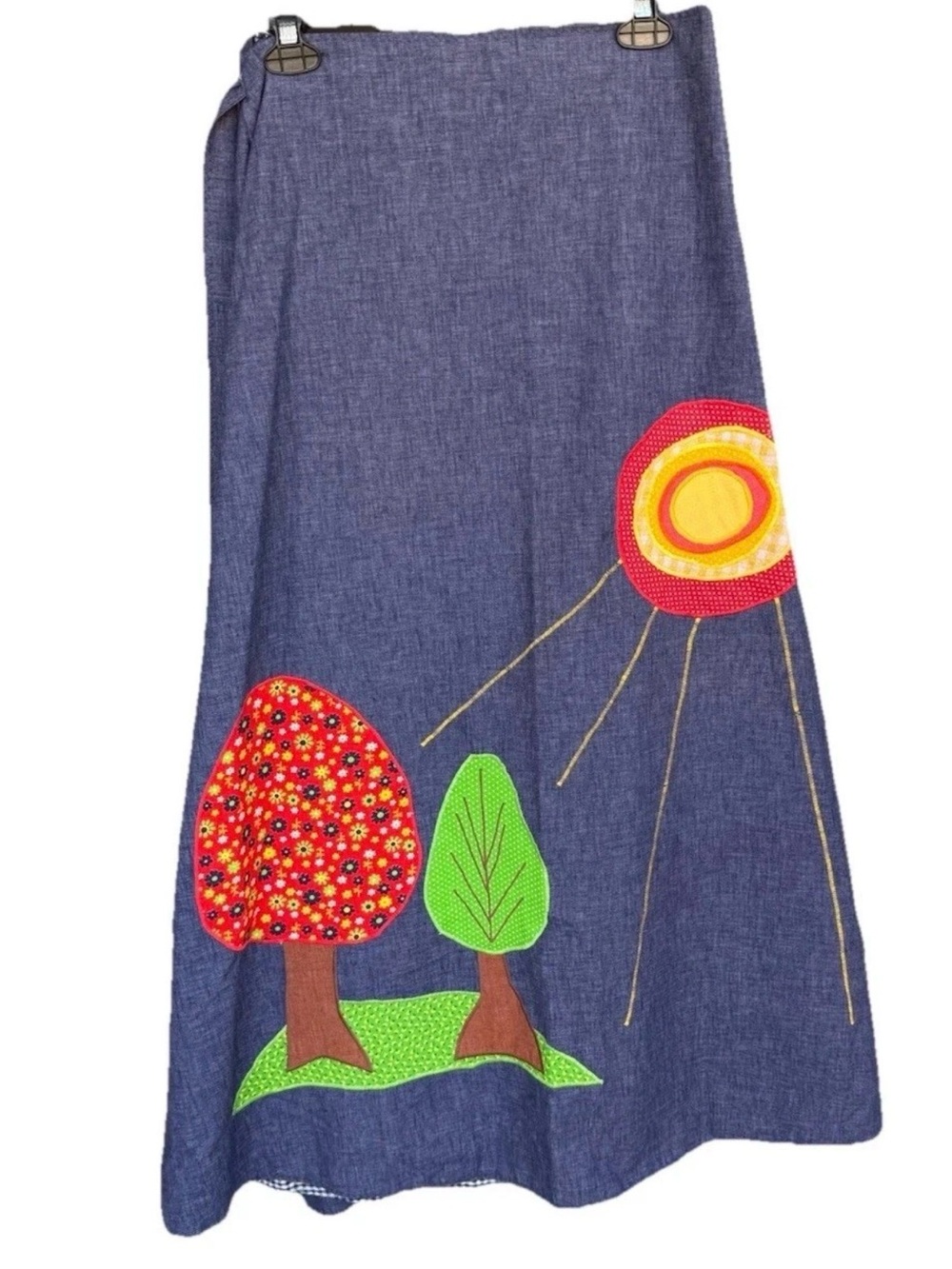 Vintage 70s The Frog Pond Whimsical Embroidered Wrap Tie Skirt Large